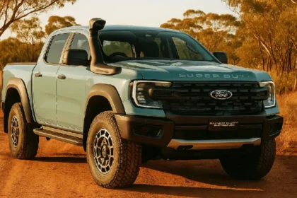 Ford Super Duty truck on a dirt road.